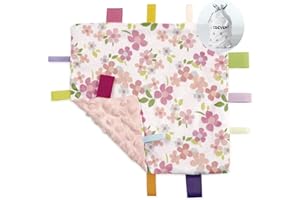 CREVENT Tag Security Blankets for Babies, Soft Small Loveys for Girls, Baby Comforter Sensory Blanket, Great Gifts for Birthday Baby Shower 24X24cm (Wildflow)