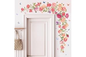 SHUCHING Adesivi Murali Fiori Rosa, Adesivi Murali Fiori Rossi, Stickers Decorazioni per Camera da Letto Soggiorno TV