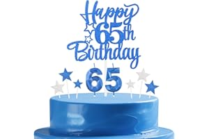 mciskin Royal Blue 65th Birthday Candles Cake Toppers Set,65th Birthday Decorations for Men,Sapphire Number 65 Candle for Cake,Royal Blue and Silver Star Cake Toppers for Men Women Birthday Party
