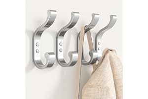 JOCKCARAS Silver Coat Hooks for Wall Hanging - Wall Mount, Heavy Duty, Rustic Metal Hooks, Chrome Finish, Towel, Hat, Keys, Decorative