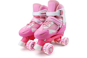 JOVRUN Kids Roller Skates for Boys Girls Child Beginners, Adjustable Roller Skates 4 Size Roller Skates with 8 Wheels Light Up Cute Pink For Girls Boys Children's Indoor and Outdoor Sports Playing Gifts