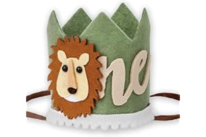 NICECONE 1st Birthday Crown, Jungle Safari Wild One Birthday Hat Green Lion Theme Felt Hat Photo Props Headband First Birthday Decoration for Boys Girls