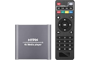 4K Media Player, MYPIN Digital MP4 Player for HDD/USB Drive/TF Card/H.265 MP4 PPT MKV AVI with Remote Control Support HDMI/AV/Optical Out and USB Mouse/Keyboard-HDMI up to 7.1 Surround Sound(Grey)