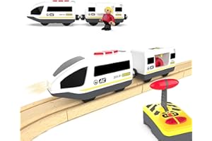 BEYLON Battery Operated Train Set for Wooden Tracks, Remote Control Train Toy Compatible with Thomas, Brio