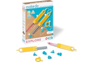 Makedo Explore | Werkzeugset aus recycelter Pappe im kleinen Werkzeugkasten (50 Teile) | STEM- und STEAM-Lernspielzeug für Zuhause und Schule