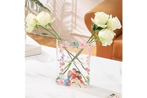 KRYSTHIA Book Vase for Flowers, Acrylic Book Vase, Clear Book Vases for Tulips, Unique Vases for Home Decor, Modern Book Lover Gift for Office, Living Room, Bedroom, Bookshelf, Dining Table