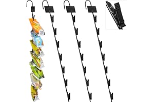 Hotop 4 Pcs Metal Clip Displays Retail Racks Potato Holders Snack Merchandise Display Strips with 28 Clips and Label Header for Vendors Concession Display (Black)