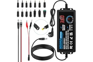 3V-36V Einstellbares Netzteil Universal Netzteiladapter 2A 72W Verstellbarer Netzadapter 100V-240V AC to DC mit LED Spannungsanzeige und 5,5x2,5mm 16Tipps für Haushaltselektronik, DC Motor 2A Max