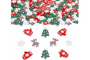 ParPix 100 Stück Bunt Streudeko Weihnachten, Holz Konfetti Weihnachten Deko, Tannenbaum Tischdeko Weihnachten, Rentier Schneeflocken Deko Confetti, Wiederverwendbar Konfetti Weihnachten Dekoration
