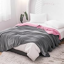Waterproof Reversible Twin Size Blanket 60" X 80" - Soft Flannel Bed Cover Grey & Pink Stain-Proof Blanket - View #2