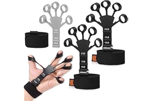 JOOVCC 3Pack Finger Strengthener Hand Grip Strengthener 6 Resistant Level Silicone Hand Grip Trainer for Tennis Sports, Rock Climbing and Guitar, Black-Grey.