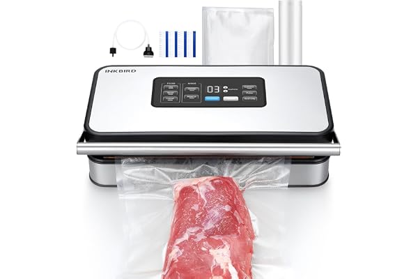 INKBIRD Machine Sous Vide Professionnelle pour Alimentaire, Double Pompe, Automatique, Modes Sec/Humide/Liquides, 20L/min, 160 Watts, Silencieuse, Coupeur Intégré et Rangement, Sacs et Rouleaux Inclus