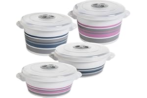 2FRIENDS Set di 4 stoviglie per microonde con coperchio, valvola di controllo del vapore e maniglia, 2 pezzi V = 1 l, 2 pezzi V = 1.5 l, rosa pastello. In plastica alimentare, prodotta nell'Unione Europea