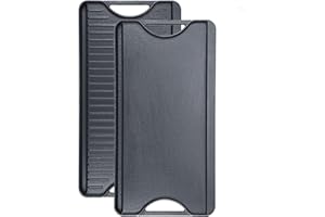 Denmay Piastra in ghisa per Piano Cottura a Gas, 50,8 cm x 26,5 cm griglia di Cottura Reversibile Pre-condita e Padella per Grill 2-in-1 combinata con Maniglie Facili da impugnare per Fuoco Aperto