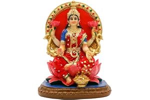 alikiki Indiska Lakshmi Idol-staty - 5,1 tum H hinduiska gudinna Laxmi MATA Murti Indien Pooja-objekt hemmakontor tempel Mandir helgdagsaltare Diwali Puja andlig dekor för indisk vän släkting