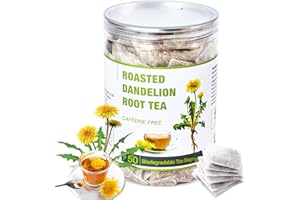 YUNHAHA 50 Bags Roasted Dandelion Root Tea Bags, 2.5/Bags, Natural Dried Dandelion Root, Dandelion Tea Loose Leaf, Caffeine Free, Health Herb Teas