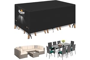 KOMPINAC Funda Muebles Exterior Impermeable Tela Oxford 900D 213x132x74CM Funda Mesa Exterior Resistente al Vient Anti-UV Funda Protectora Muebles Jardin con Salidas de Aire Negro