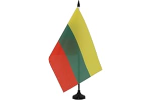 AZ FLAG - Lithuania Table Flag 5'' x 8'' - Lithuanian Office Flag 100% Polyester 21 x 14 cm - Mini Desk Flag with 10'' Pole and Black Plastic Base