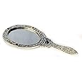 VIYU CREATIONS Metal Handheld Mirror with Handle Vintage Compact for Personal Makeup Vanity Portable Travel Skin Mirror (Silver Oval)