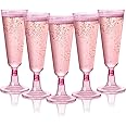 MATANA 24 Premium Elegant Pink Plastic Champagne Flutes, 150ml - Reusable Toasting Glasses, Cocktail Prosecco Glasses for Weddings, Birthdays, Christmas, Hen Do, Themed Parties