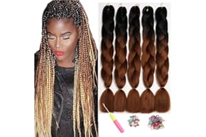ShowJarlly 5 Piezas Kanekalon Extensiones Pelo Africanas Trenzas, 24" Sintetico Negro/marrón oscuro Pelo Trenzas Africanas Extensiones de Trenzado de Cabello Para Ganchillo Trenzado de Extensiones
