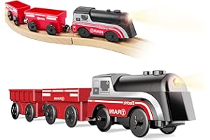 beylon Battery Operated Train for Wooden Track, Motorized Train for Toddlers 3+ Years Old, 3Pcs Train Toy Set Electric Train Compatible with Thomas, Brio, Chuggington, Melissa and Doug