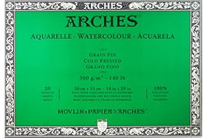 Arches 1795063 Aquarellpapier im Block (36 x 51 cm, 4-seitig geleimt, 300g/m² Feinkorn) 20 Blatt naturweiß