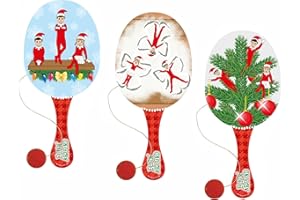 3HA HAHAHA Paddle Ball Biff Bats For Kids Snowman Santa Claus Toys Bag Stocking Filler Wooden Paddle Bats Game Christmas Paddle Bat Ball Novelty Party Games Unisex Xmas Halloween Gifts 22cm Assorted Designs(1Pc)