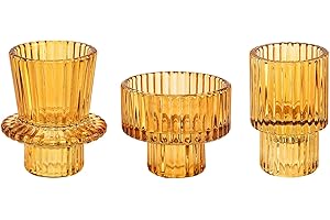 Doolitt Candle Holders Set of 3, Votive Glass Candle Stick Holders, Pillar Taper Decor Centerpiece for Table,Crystal Tea Light Candle Holders for Home Dinning Wedding Party Festival (3, Amber)