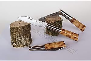 Navaja Artesanal TARAMUNDI Punta Recta y boj Quemado Caza, Pesca, Camping, Outdoor, Supervivencia y Bushcraft + Portabotellas de Regalo