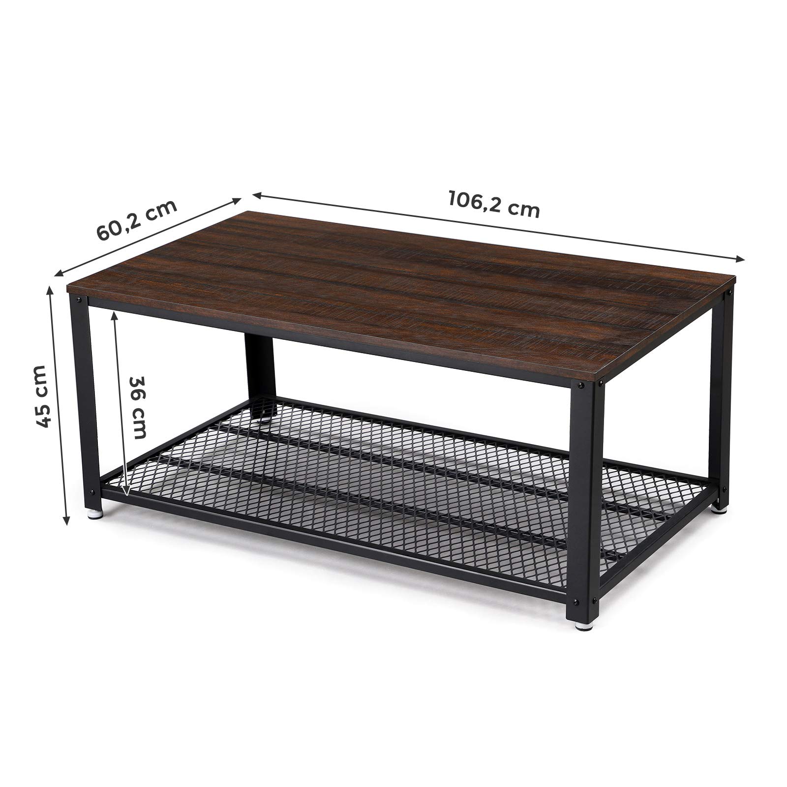 Vasagle LCT61BF Table Basse avec Design Industriel, Table de Salon avec Grand Plateau, Stable