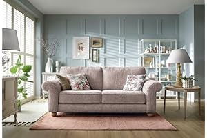 Abakus Direct 3 Seater Sofa - Elegant Ingrid 3 Seater Sofas for Living Room with Soft Luxury Braided Chenille Fabric | Sophisticated Living Room Furniture in Warming Woodrose | 215Wx95Dx90H