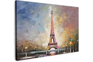 MuchoWow© Impression sur Toile Photo Peinture 120x80 cm Tableau Decoration Murale Chambre Salon Maison Deco Cuisine Tour Eiffel - Peinture à l'huile - Paris