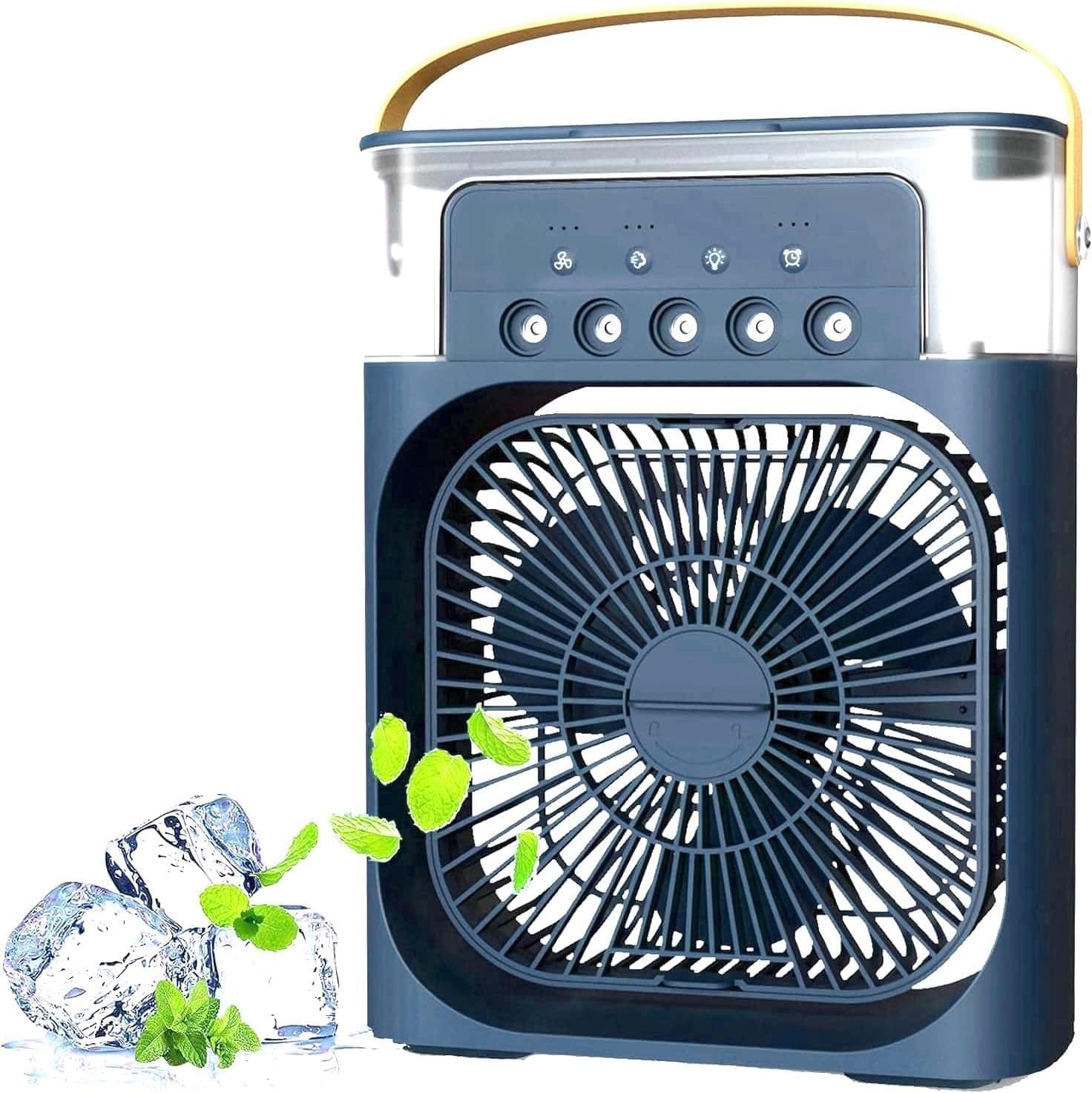 Ventilador portátil de aire acondicionado, enfriador de aire alimentado por USB, humidificador, enfriador de aire pequeño con 7 LED y 3 velocidades, ventilador de refrigeración ultrasilencioso para