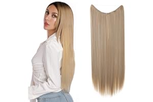 SILK-CO Silk- co Extensiones de Cabello Sin Clip Pelo Sintético Postizos de Cabello Invisible y Natural Pelucas Derecho # Rubio Ceniza (60cm,120g)