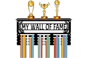 CREATCABIN Espositore per Trofei e Medaglie Porta Medaglie Appendiabiti con Ripiano Sport 4 File Montaggio A Parete Tenere 70+ Medaglie per Ginnastica Danza Calcio Corsa Nuoto 40x20cm-My Wall of Fame