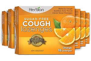 Herbion Naturals Bezcukrowe pastylki na kaszel o naturalnym smaku pomarańczowym, 18 sztuk (opakowanie 6 sztuk), 108 sztuk
