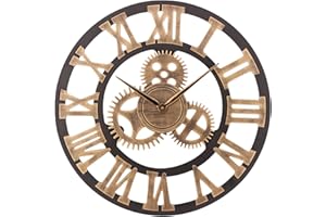 ACCSHINE Orologio da Parete Grande Vintage 45cm Industriale Steampunk con Numeri Romani Orologio da Parete particolare Orologio in Legno per Bar Soggiorno Ristorante (Oro)