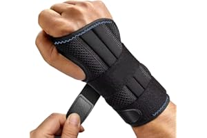 GLEEMEN Regulowany bandaż na nadgarstek, fitness dla mężczyzn i kobiet, z zapięciem na rzepy, podpórka na nadgarstek z metalową szyną, stabilizator na artretyzm, ochrona sportowa (L/XL, prawa ręka)