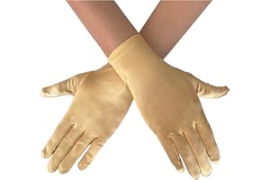 AUSUAYA Guantes cortos de satén para mujer, guantes cortos de ópera para mujer, longitud de muñeca de los años 20, guantes de novia para fiesta de baile nocturno, iglesia, boda, GB-WG-S-G1, dorado,