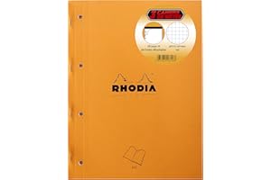 RHODIA 118316C - Lot de 3 Bloc-Notes Agrafés Coté Side Orange - A4 - Petits Carreaux - 80 Feuilles Détachables Perforation 4 Trous Papier Clairefontaine Blanc 80 g/m² - Couverture Souple et Résistante