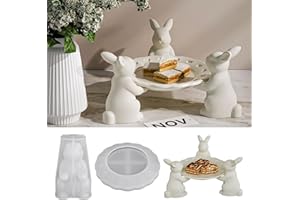‎SKEADEX Skeadex Silikonformen Gießformen Ostern Hase, 2 Stück 3D Silikonform Hase mit Platte Silikonform Ostern Gipsformen Zum Gießen Gießformen Silikon Ostern Gießform Kaninchen Frühling für DIY (A)