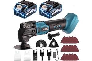 YEARTOP Oscillating Multi-Tool, Cordless Multitool 4° Oscillation Angle, 6 Variable Speed Oscillating Multi-Tool with Saw Accessories for Cutting Grinding (with 2 Batteries)