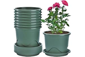 KAHEIGN 6Pcs Plastic Plant Pots, 16CM Thicken Flower Pot Root-Control Nursery Seedling Planter Decorative Garden Plant Container with Saucer for Indoor Outdoor Bonsai Plants (Green)