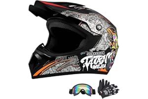 HaTur Casque de Motocross Casque Offroad ATV Casque Dot Casque de Moto de Cross pour Jeunes Unisexes Casque de Moto avec Lunettes Gants