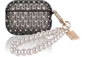 DIYGODY Brilliant Diamond Case Design for Airpods Pro 2, Odporny na wstrząsy miękki silikonowy futerał ochronny z koralikami brelok dla kobiet, dziewcząt, odporny na zarysowania Anti-kurz, czarny