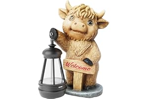 DECOROBBO Bovins des Highlands Cow Statue Lumière Solaire Décoration Jardin Extérieur Sculpture Vache pour L’éclairage de Balcon Terrasse Cadeau Unique pour la Famille et Les Amis (Jaune1)