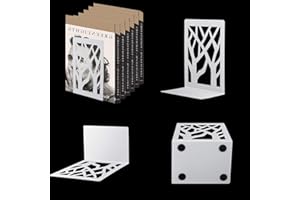 MSDADA Serre-Livres, Serre-Livres pour étagères, Serre-Livres pour Bureau, Serre-Livres pour Livres Lourds, Support d'étagère pour la Maison, Support de Serre-Livres en métal, Blanc (1 Paires)