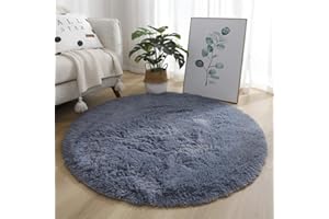 HISENG Hiser Ronde Rugs Tapis de Salon à Poils Longs Tapis de Sol Moelleux Shaggy Doux et Confortable Moderne Tapis Antidérapant Décoration Intérieure Tapis Moelleux pour Salon Chambre (Gris,40x40cm)