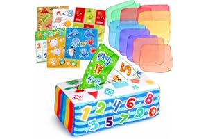 DINORUN Giochi Montessori 6 Mesi, Montessori Giocattolo Neonato Scatola di Fazzoletti Giocattolo Morbida Imbottitura ad Alto Contrasto con Grinze, Regalo Nascita Bimbo Femmina Maschio